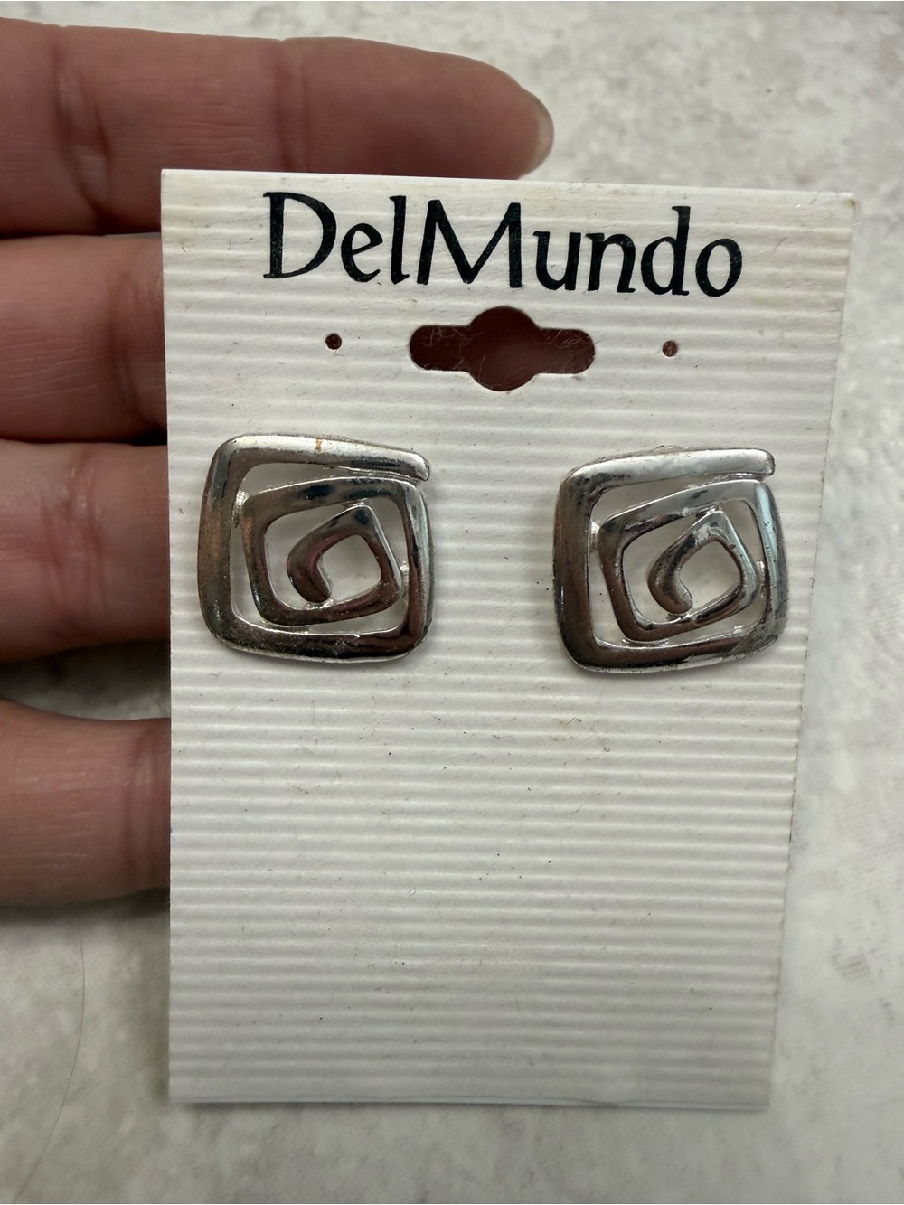 Silver Spiral Square Stud Earrings